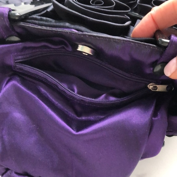 For Your Ease Only Black Satin Rosettes Evening Purse Handbag - Picture 6 of 12